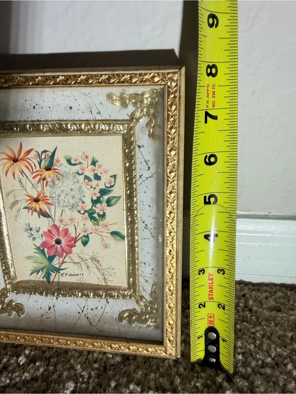 Vintage R.F. Harnett Floral Print Gold Shadow Box Wall Art 7x8 Framed